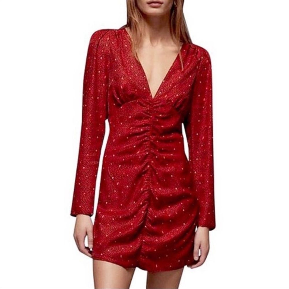NWOT ZARA V Neck Ruched Long Sleeve Dress Animal Print.
Size L